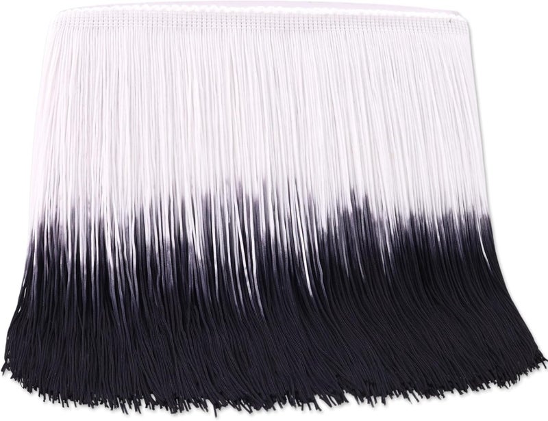 DHFLYDH Fringe Trim Tassel Trim Gradient Color 2.5 Yards 7.9 Inch Wide for Dresses, Bags, DIY, Home Decor, Crafts (Black+White) - Image 1